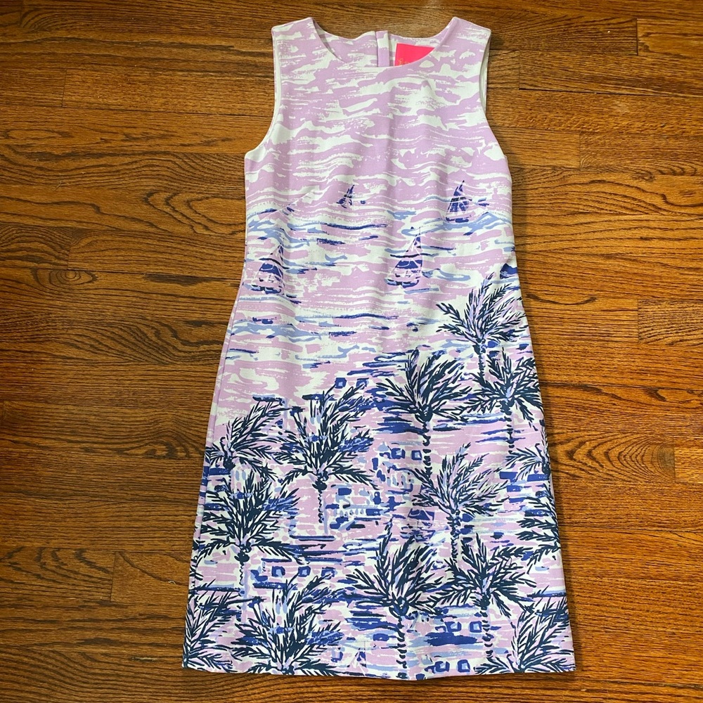 LAST CALL Lilly Pulitzer Lavender Pink & Navy Palm Print Sleeveless Shift Dress